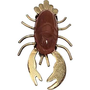 Gold-Tone 1/20 12k Gold Plate Scarab Carnelian Lo… - image 1