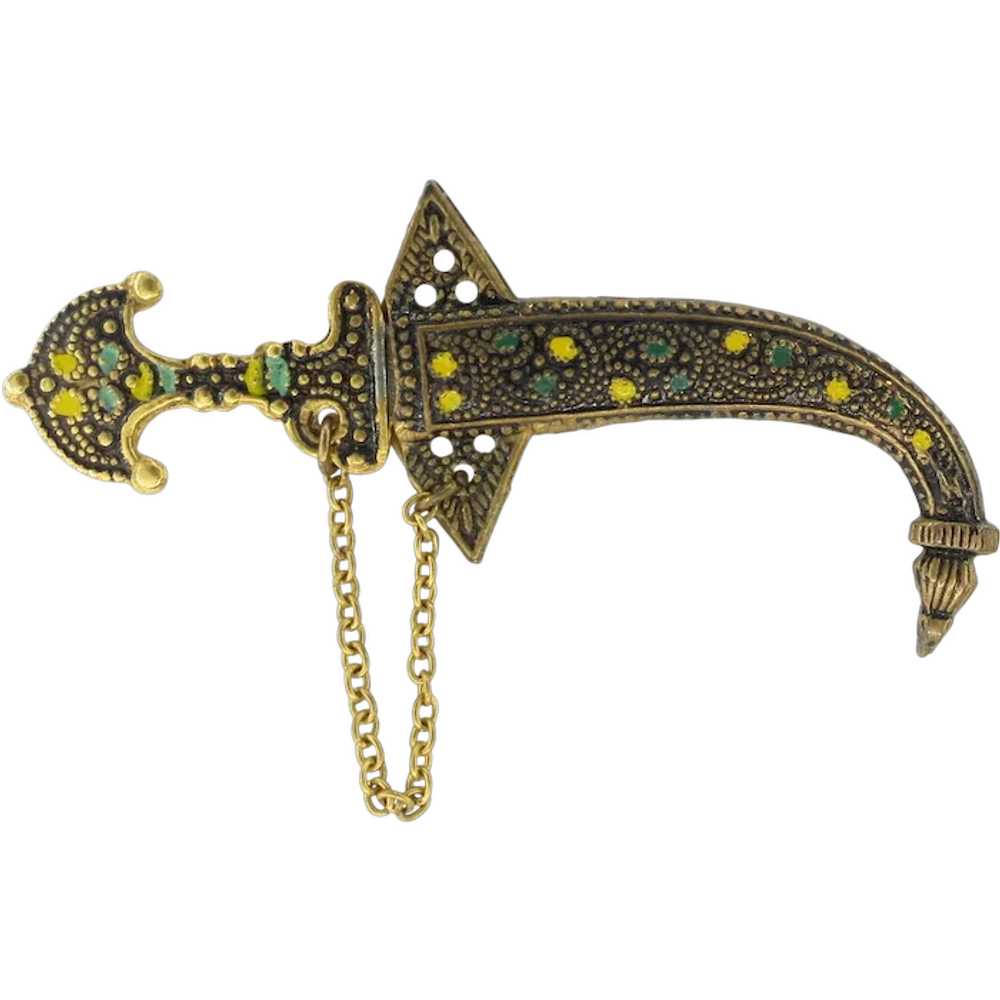 Goldtone Enamel Paisley Sword And Scabbard Pin, B… - image 1