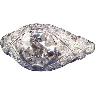 Antique Art Deco Platinum Old European Diamond Fi… - image 1