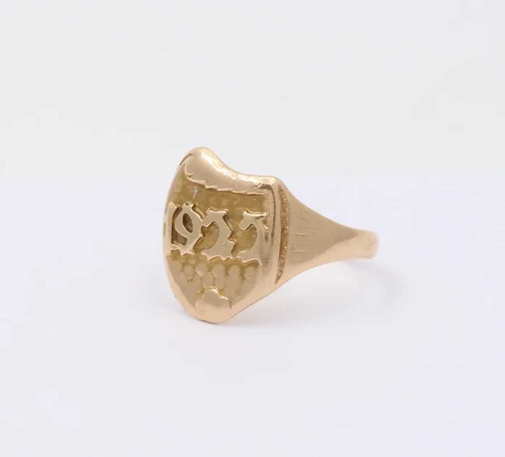 Art Deco 14K Gold “1922” Date Ring, Antique Shiel… - image 2