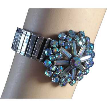 AB blue vintage crystal brooch expanding watch ba… - image 1