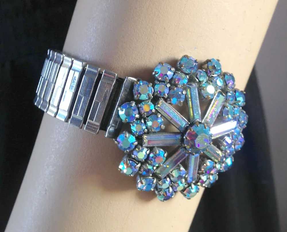 AB blue vintage crystal brooch expanding watch ba… - image 3