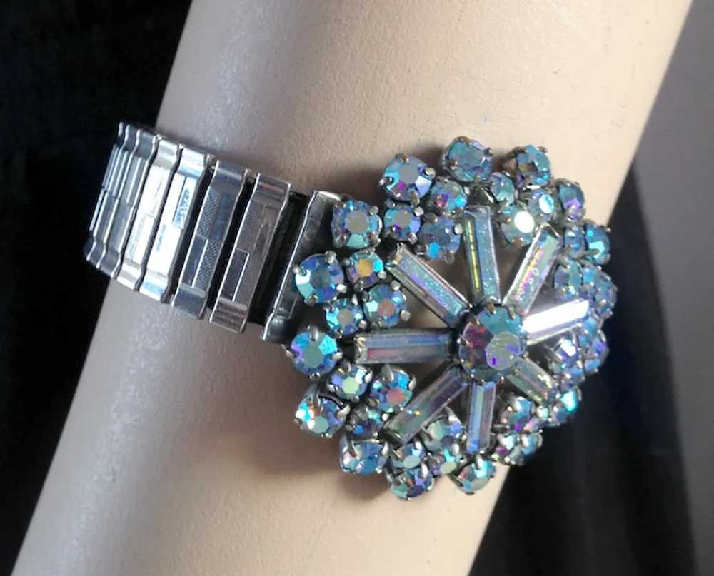 AB blue vintage crystal brooch expanding watch ba… - image 4