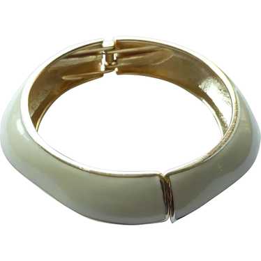Vintage Gold Colored and Cream Enamel Bracelet - image 1