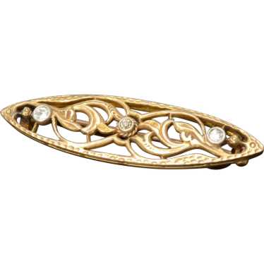 Art Deco 10K Yellow Gold Diamond Filigree Floral … - image 1