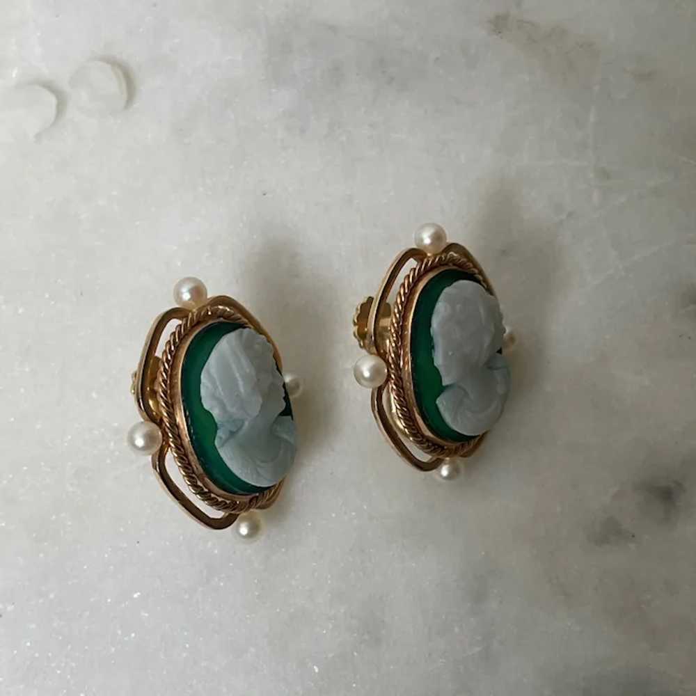 Vintage 14K Yellow Gold Green Chalcedony Carved C… - image 9