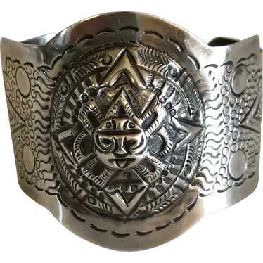 Vintage Maciel Sterling Silver Repousse Aztec Mot… - image 1