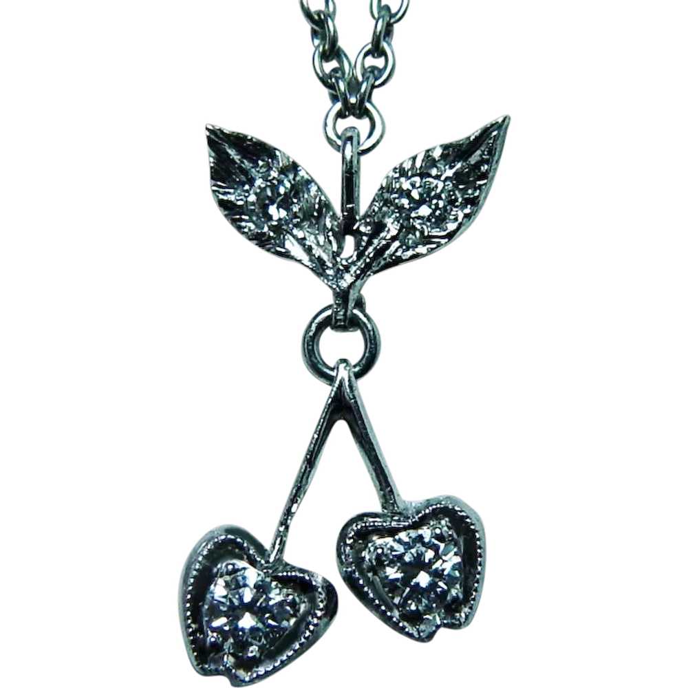 Cathy Waterman Platinum Diamond Cherries Necklace… - image 1
