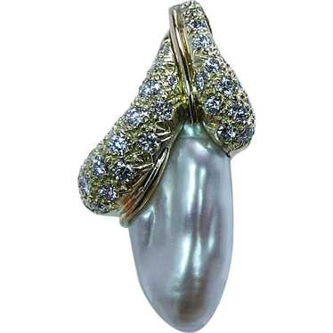 Henry Dunay Diamond 18K Gold Baroque Pearl Pendant