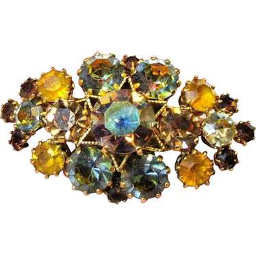 Circa 1960's Austria Blue & Golden Rhinestone Pin,