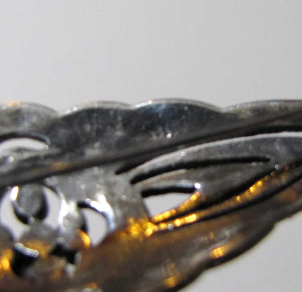 Vintage Sterling Silver & Marcasite Large Pin - image 3