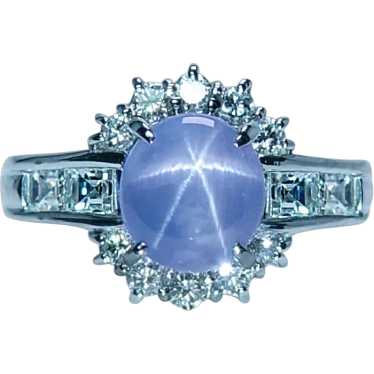 Vintage Platinum Star Sapphire Emerald cut Diamon… - image 1