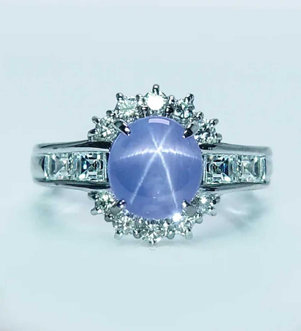 Vintage Platinum Star Sapphire Emerald cut Diamon… - image 5