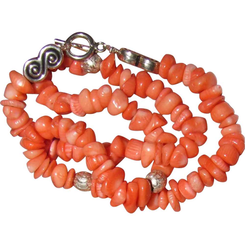 Beautiful Coral & Sterling 18" Necklace, 50 Grams - image 1