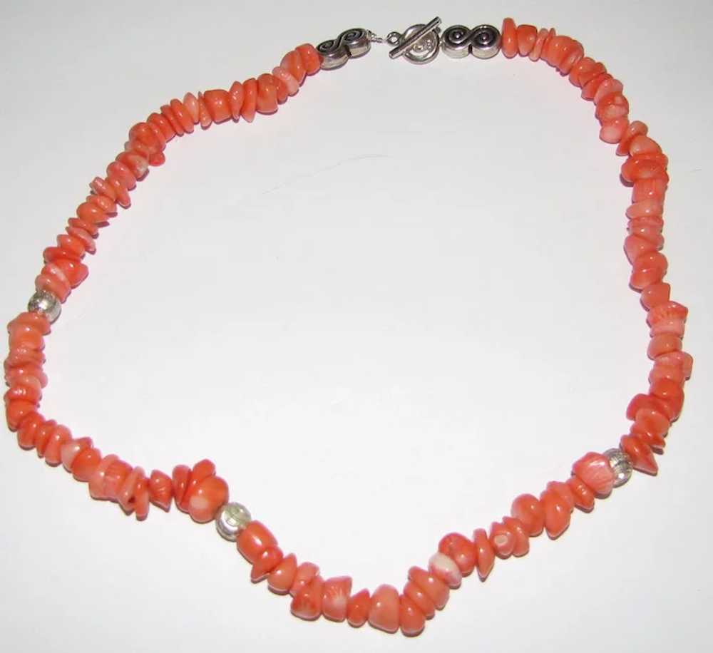 Beautiful Coral & Sterling 18" Necklace, 50 Grams - image 2