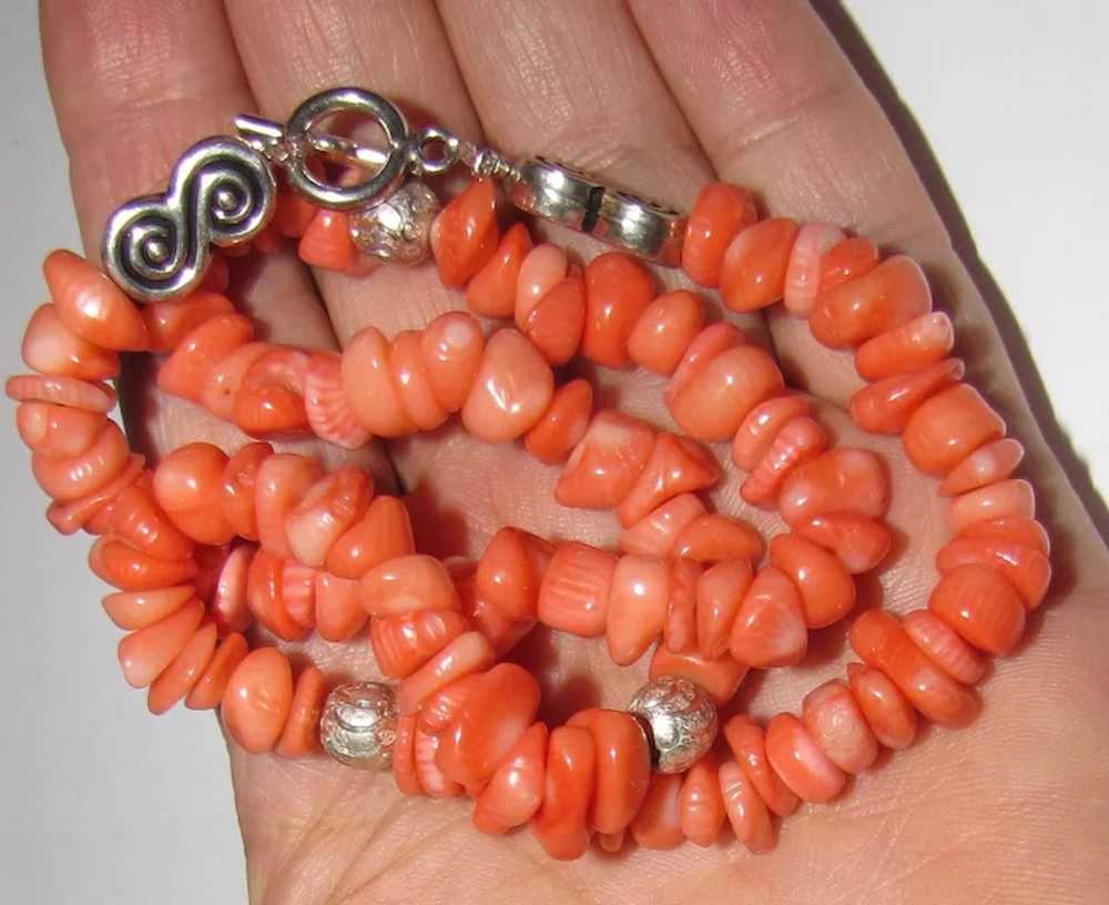 Beautiful Coral & Sterling 18" Necklace, 50 Grams - image 3