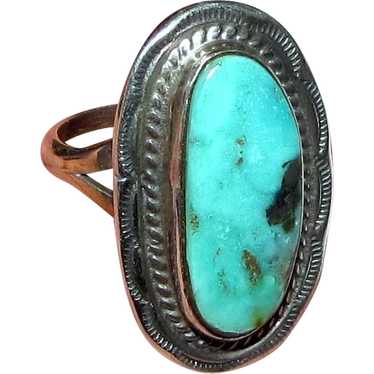 Navajo Sterling & Green Turquoise Ring Size 7.5 b… - image 1