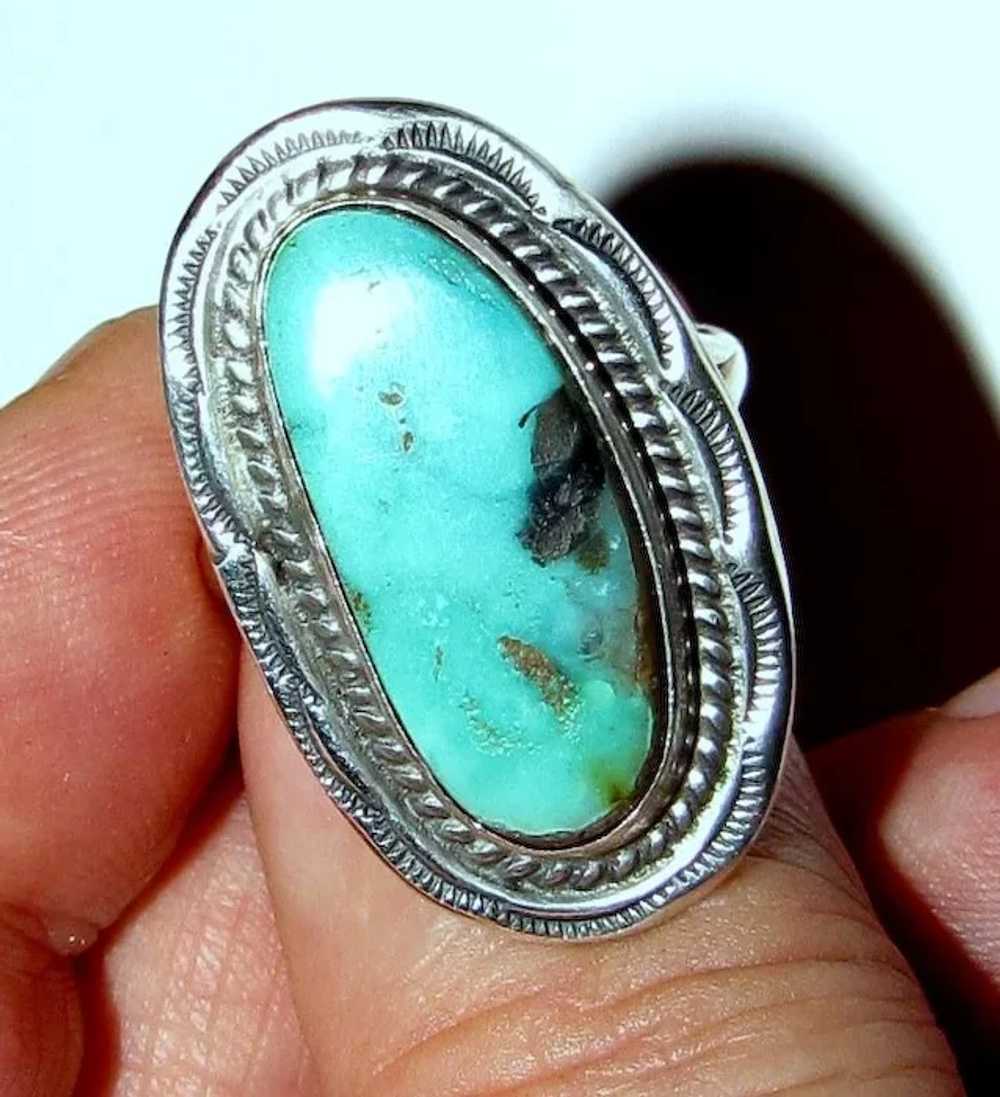 Navajo Sterling & Green Turquoise Ring Size 7.5 b… - image 3