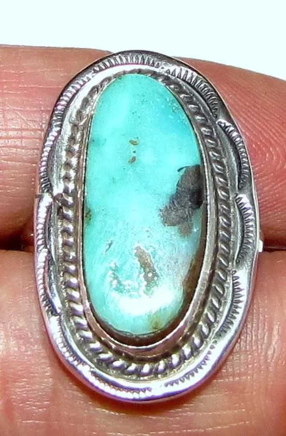 Navajo Sterling & Green Turquoise Ring Size 7.5 b… - image 4