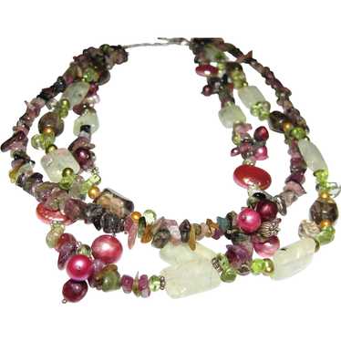 18" Gemstone, Freshwater Pearl & Sterling Necklace