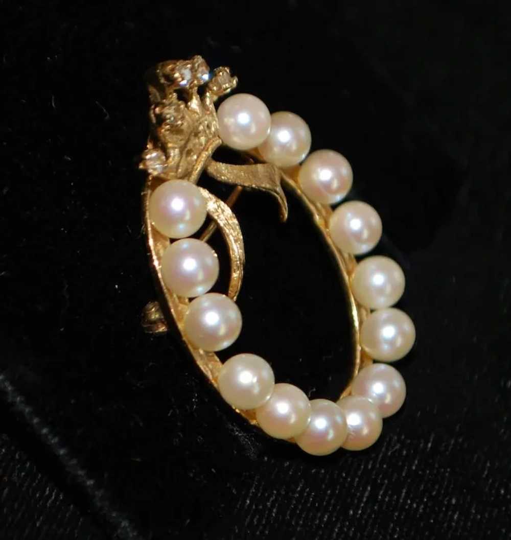 14K Cultured Pearl and Diamond Florentine Crown C… - image 2