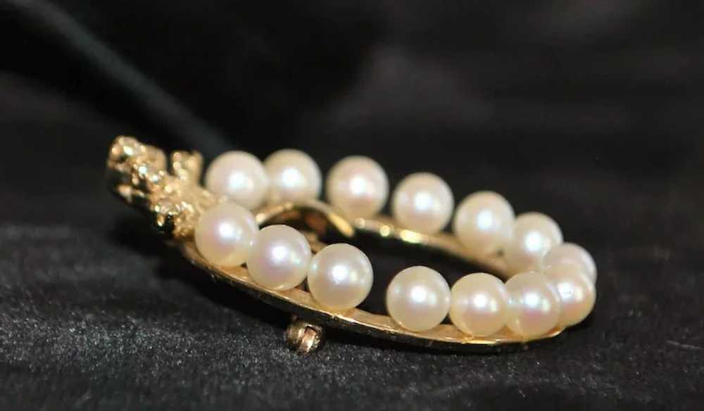 14K Cultured Pearl and Diamond Florentine Crown C… - image 4
