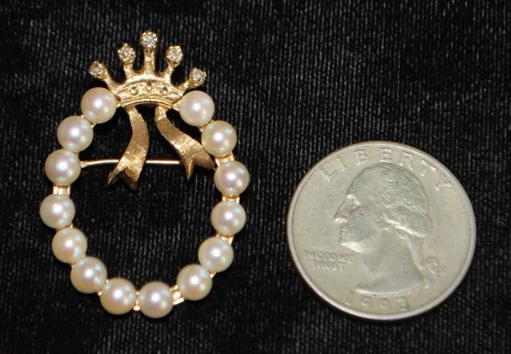 14K Cultured Pearl and Diamond Florentine Crown C… - image 5