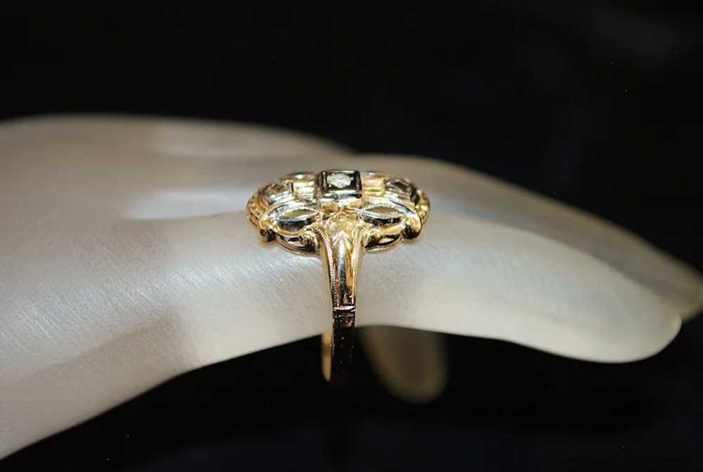 14K Art Deco Two Tone Diamond Ring - image 5