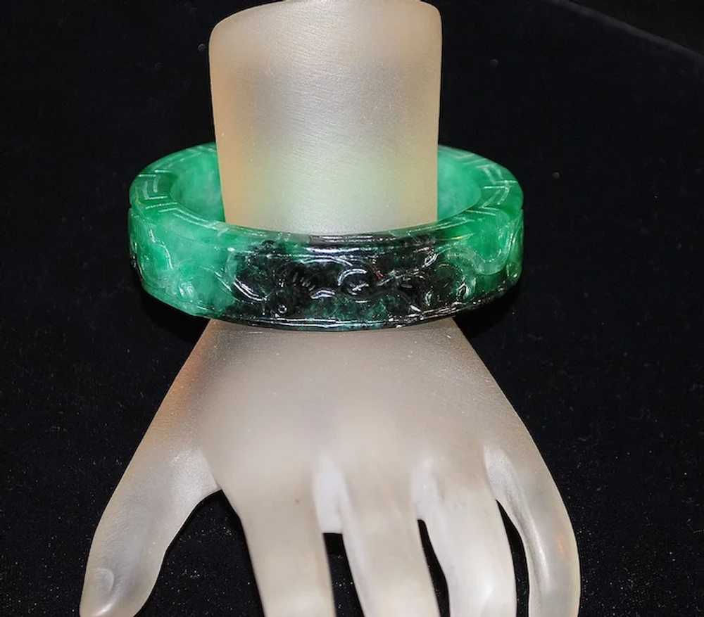 Chinese Carved Green Jade Bangle Bracelet - image 2