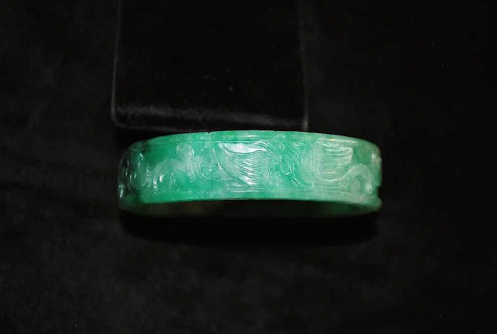 Chinese Carved Green Jade Bangle Bracelet - image 3