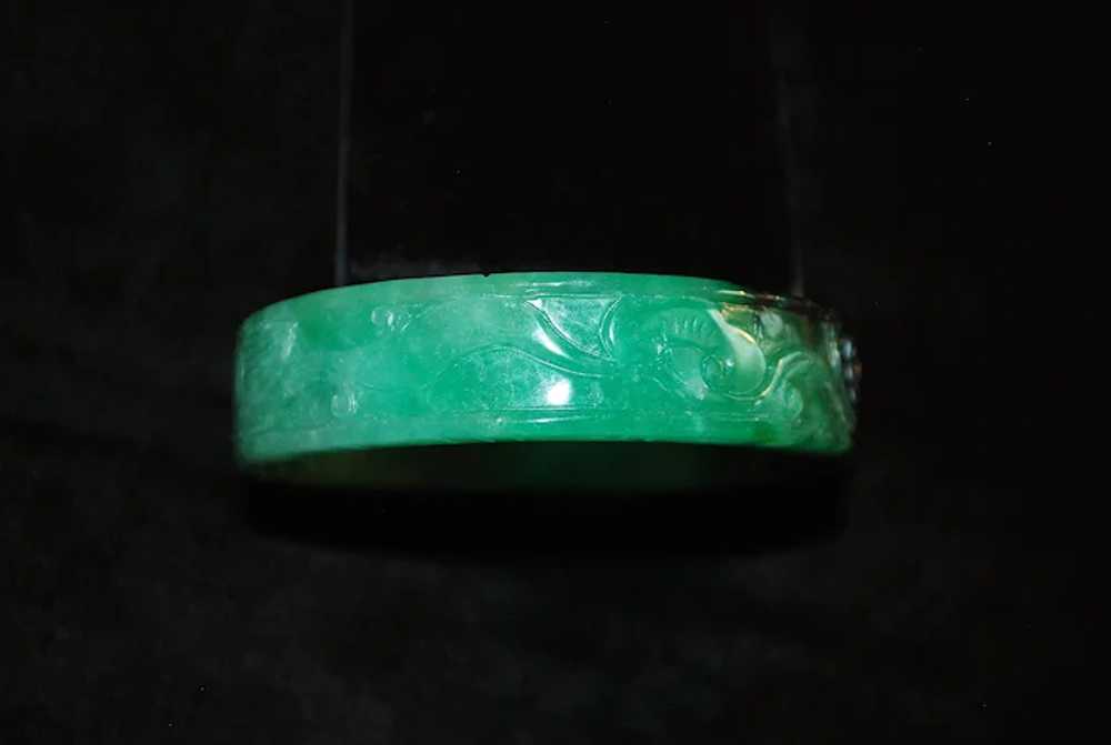 Chinese Carved Green Jade Bangle Bracelet - image 4