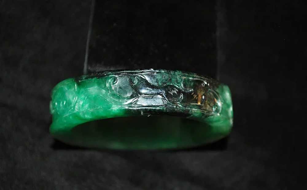 Chinese Carved Green Jade Bangle Bracelet - image 5