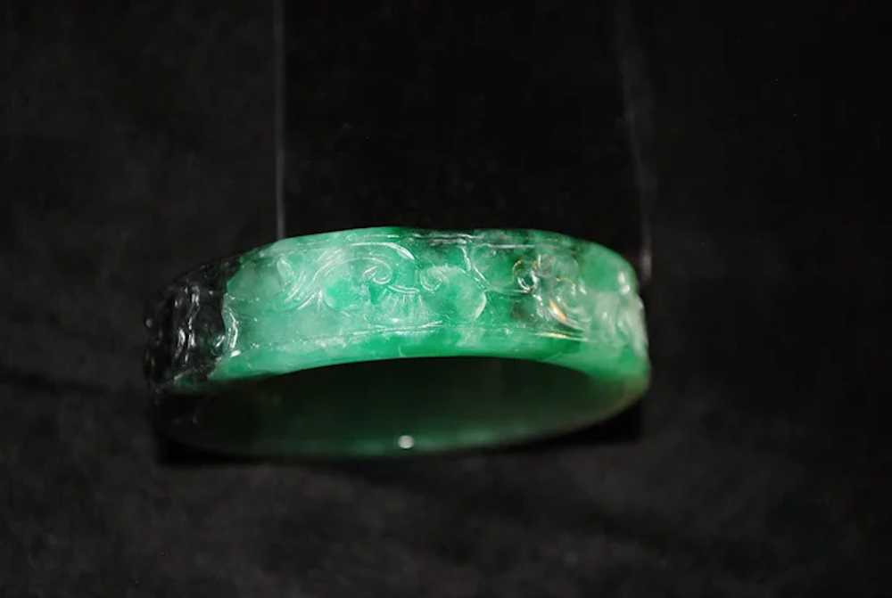 Chinese Carved Green Jade Bangle Bracelet - image 6