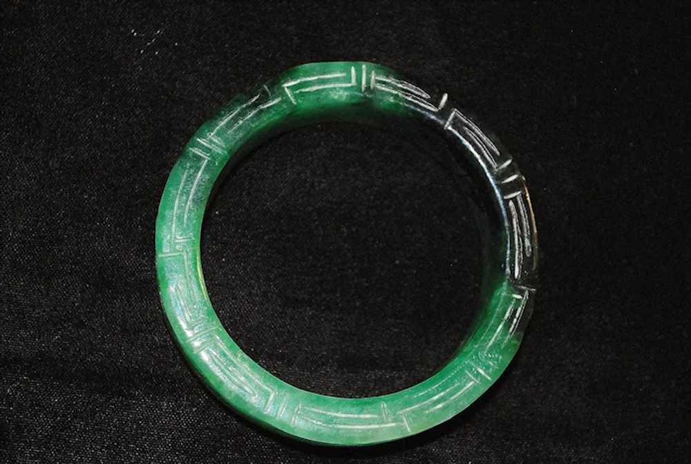 Chinese Carved Green Jade Bangle Bracelet - image 7