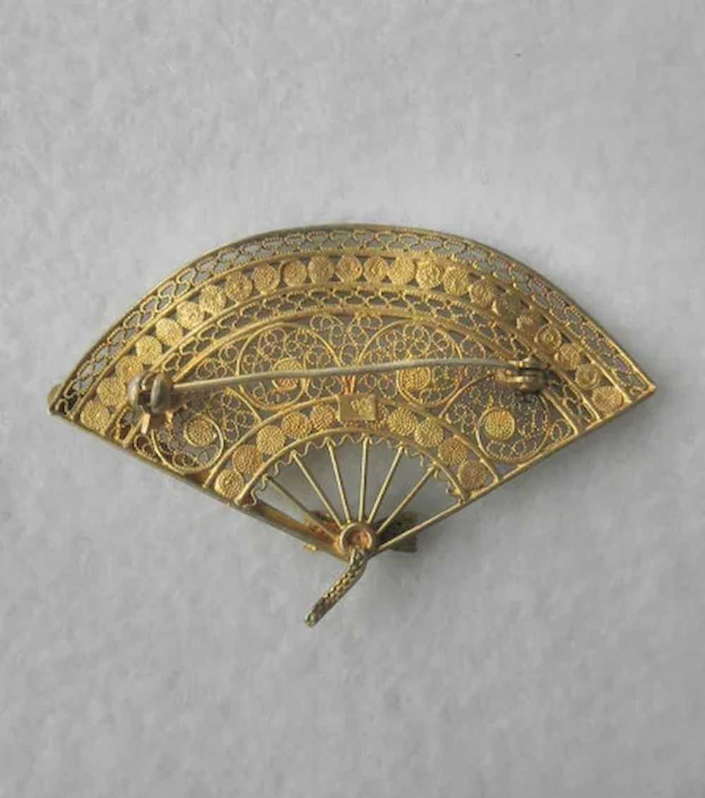 Gilt 800 Silver Chinese Enamel Fan Pin/Brooch - image 3