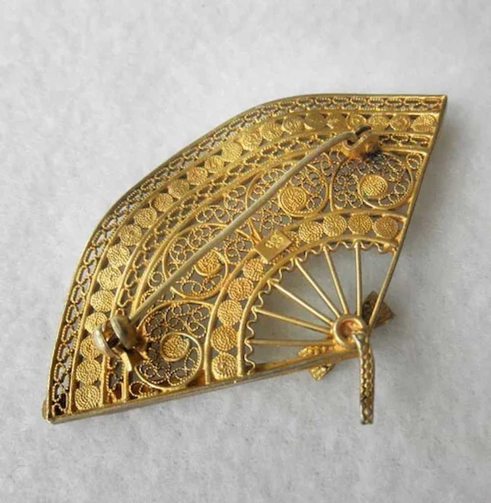 Gilt 800 Silver Chinese Enamel Fan Pin/Brooch - image 4