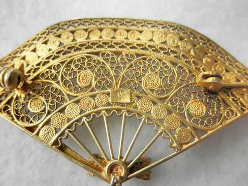 Gilt 800 Silver Chinese Enamel Fan Pin/Brooch - image 5