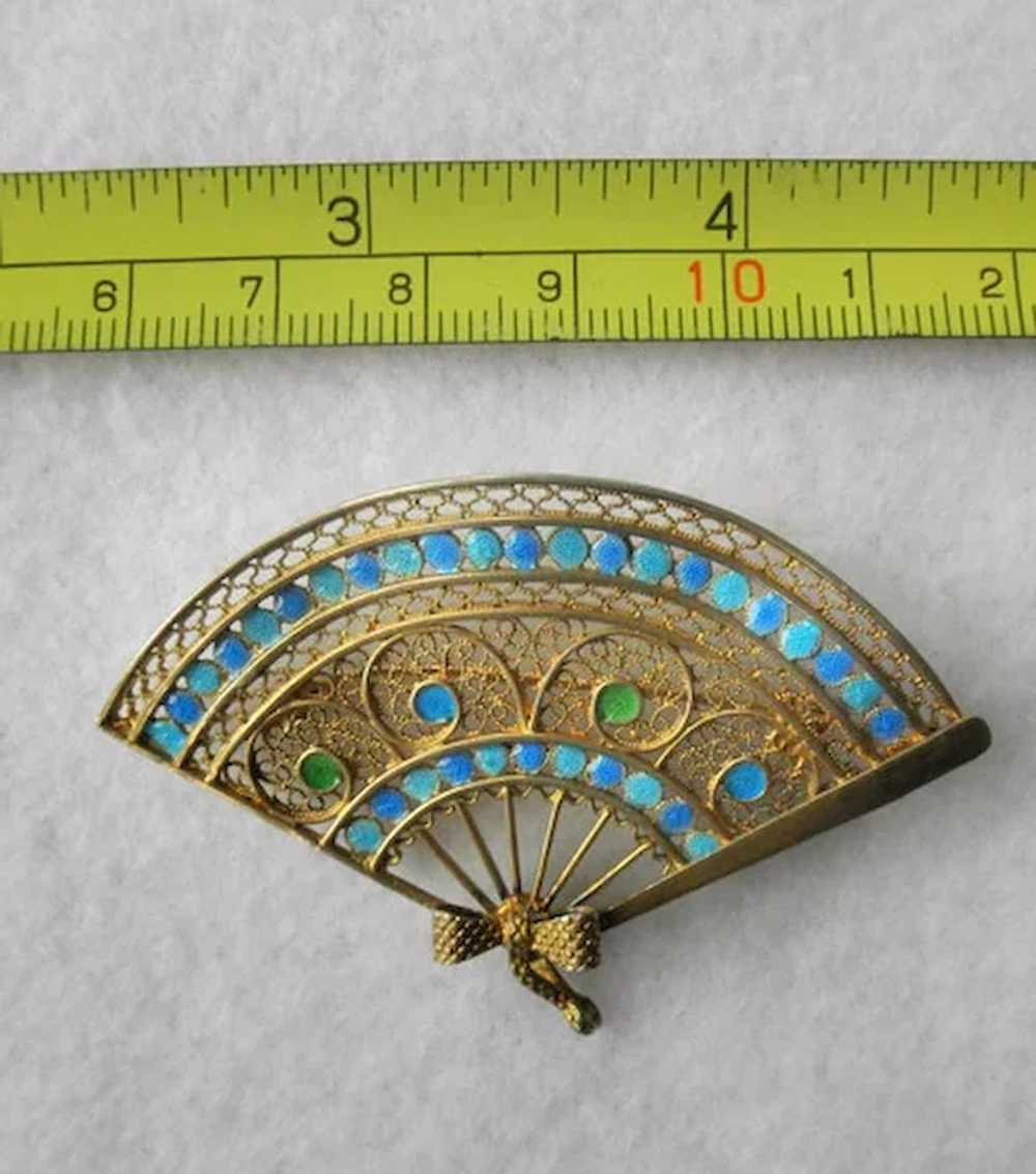 Gilt 800 Silver Chinese Enamel Fan Pin/Brooch - image 6