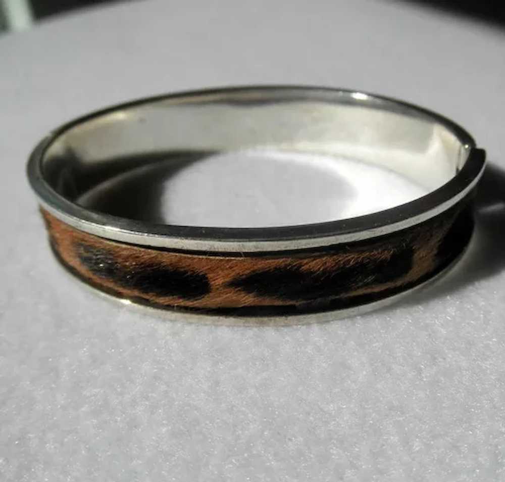 Unusual Sterling & Calf Hair Bangle Bracelet - image 1