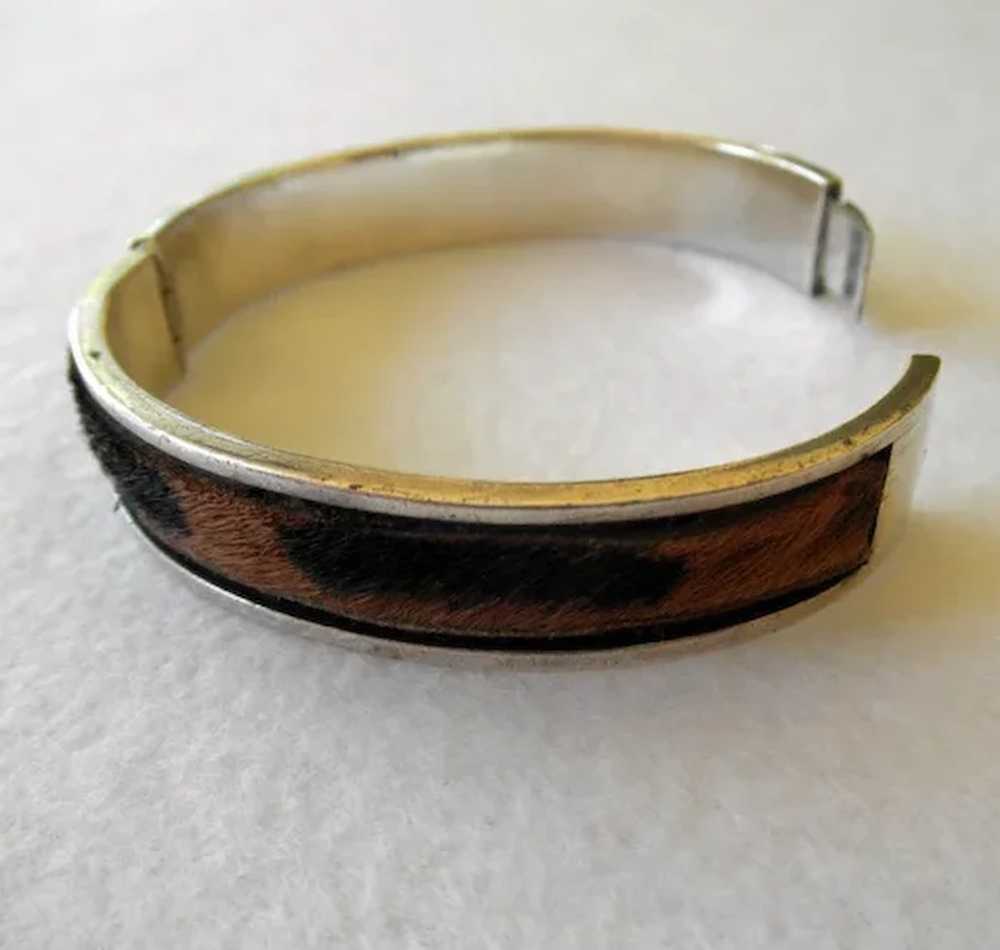 Unusual Sterling & Calf Hair Bangle Bracelet - image 3