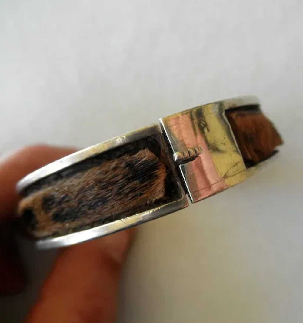 Unusual Sterling & Calf Hair Bangle Bracelet - image 4