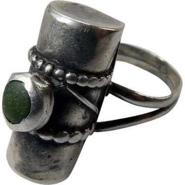Handmade Sterling Modernist Ring With Green Stone - image 1