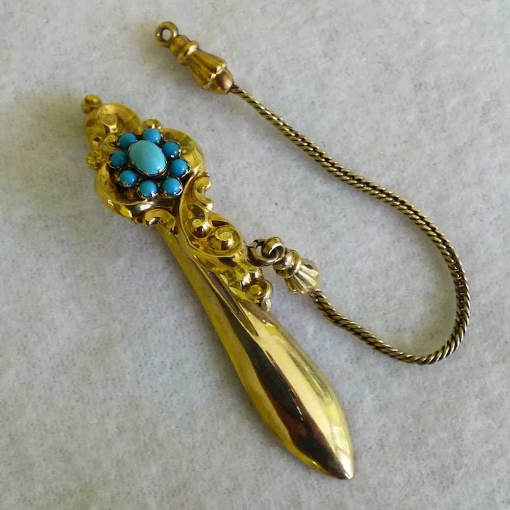 Victorian Chatelaine Clip 10K With Persian Turquo… - image 2
