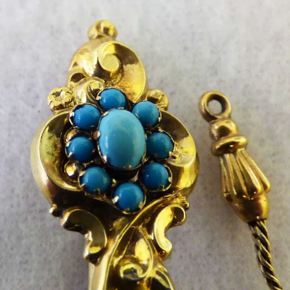 Victorian Chatelaine Clip 10K With Persian Turquo… - image 3