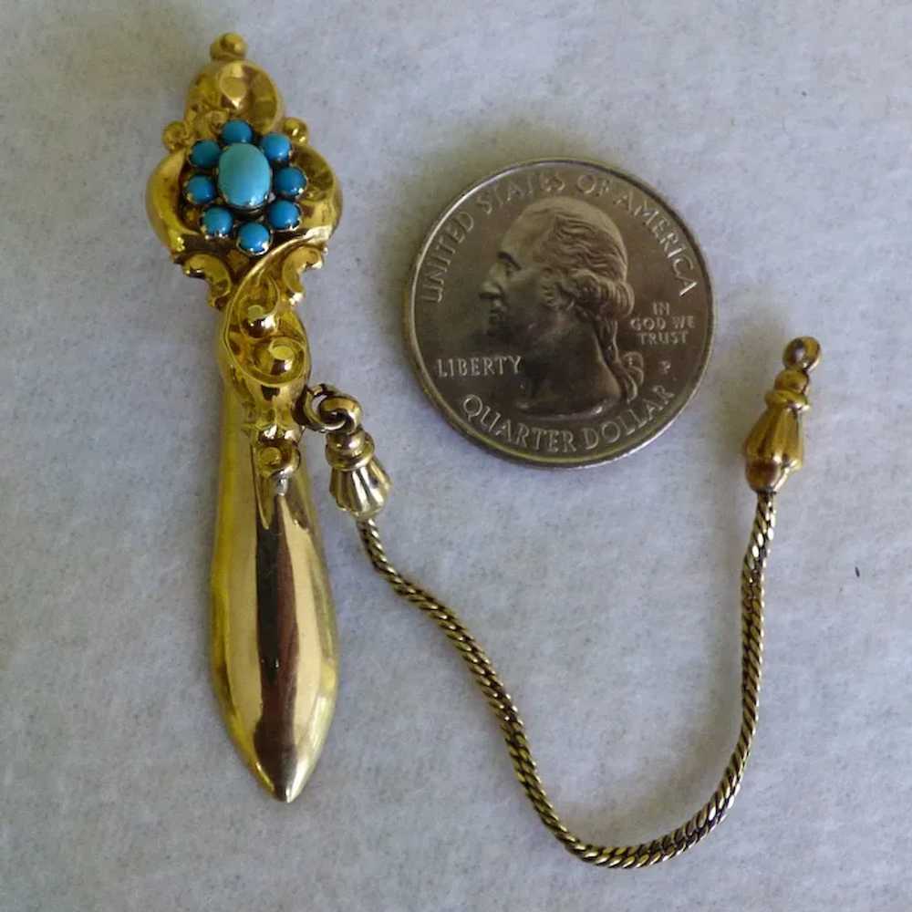 Victorian Chatelaine Clip 10K With Persian Turquo… - image 5