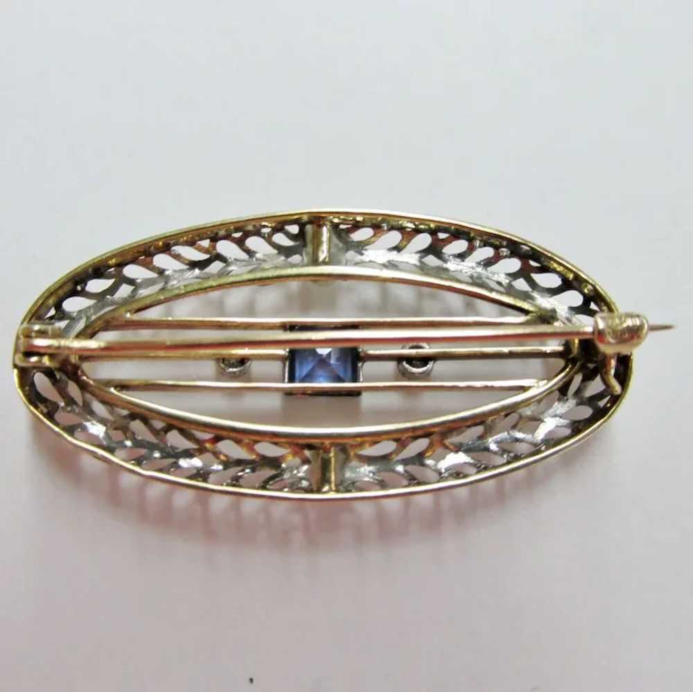 Vintage Sapphire, Diamond & Cultured Pearl Filagr… - image 3