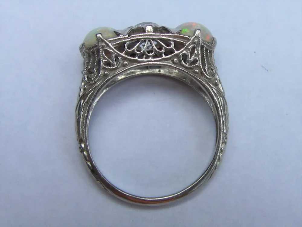 Antique Platinum Filigree Diamond Opal Ring Circa… - image 5