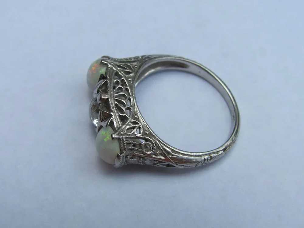 Antique Platinum Filigree Diamond Opal Ring Circa… - image 6