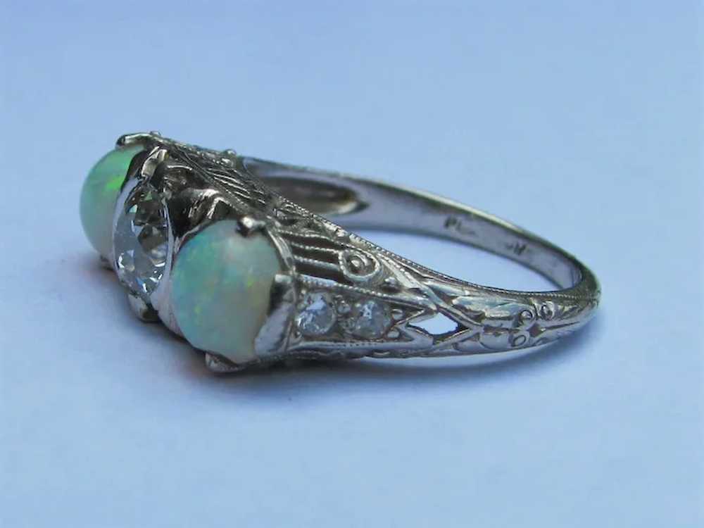 Antique Platinum Filigree Diamond Opal Ring Circa… - image 7