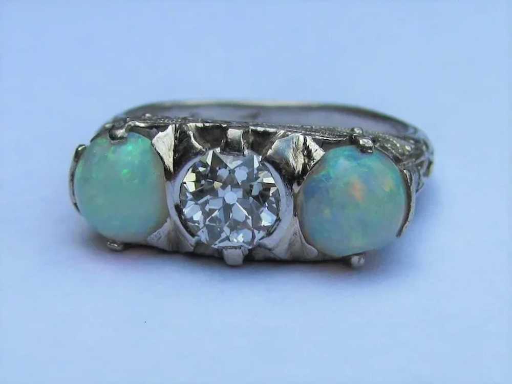 Antique Platinum Filigree Diamond Opal Ring Circa… - image 8